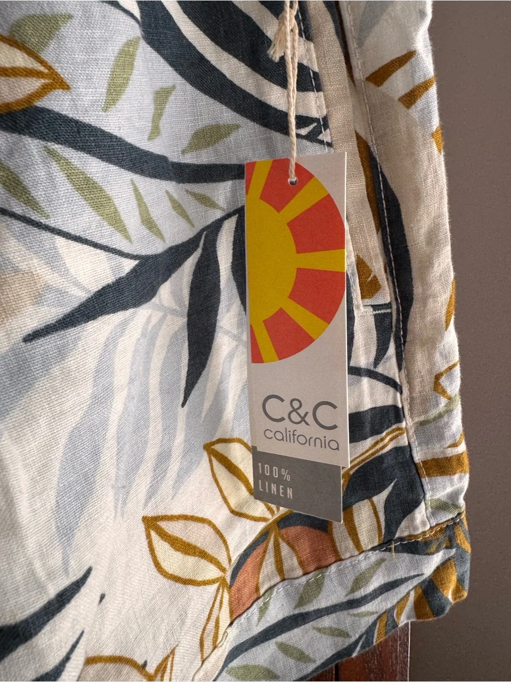 Printed Paperbag Waist Shorts - Mustard Leaf Print - Picture 3 of 9